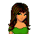 Pixel art contact sheet showing a female character in green attire and a cannabis leaf symbol across multiple frames.