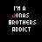 A 5x5 contact sheet of animated frames showing a pixel art animation with changing text colors and yellow underline effects on the phrase "I'M A JONAS BROTHERS ADDICT" against a black background.