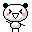 Pixel art panda with closed eyes, pink cheeks, and a small triangular nose on gray background.