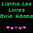 Green pixelated text reads "Lianna Lee Lianna Lee Loves Loves Chris Adams Chris Adams" with pink and purple heart symbols below on a black background.