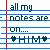 Pixelated text on lined notebook paper reads 'all my notes are on... HIM' with two heart symbols flanking 'HIM'.