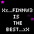 Pixelated text repeats across a black background with scattered purple stars, each instance showing 'Xx...FINNW3 IS THE BEST...xH' in white and pink lettering.