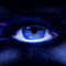 Animated sequence of blue eyes and a figure holding a camera against a dark background with blue and purple hues.