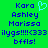 Green background with blue pixelated text listing names and phrases, one instance of a light blue heart symbol next to 'Kara'.