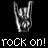Two side-by-side pixelated hand gestures forming the rock-on symbol with text below, one in grayscale and one in blue.