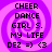 Pixelated text and symbols on a purple spiral background with four identical
