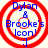 Four identical circular icons with red concentric rings and blue text reading "Dylan & Brooke's Icon! :]" on a light background.