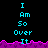 Pixelated cyan text "I Am So Over It" repeated three times above a jagged purple waveform on black background, with a gray on the right