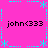 A static pixel art icon with a bright pink background, cyan decorative borders, and four instances of the text 'john<333' in black.