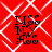 Red background with white diamond pattern; four identical black text icons reading 'KISS MY ASS' arranged in a