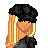 Pixelated character with blonde hair and black beret, wearing dark top and light pants holding a small bag; text reads 'I want you to look at me and be blown away' in distorted font.