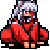 Pixel art character in red robe with silver hair, shown in nine sequential poses against gray background.