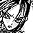 Black-and-white pixelated image of a character with long hair and glasses, alongside text reading 'Anime IM' and 'c0m' on a black background.