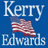 Blue background with 'Kerry Edwards' text and American flag graphic, two grayscale portraits of men in formal attire.