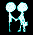 Two pixelated figures with light blue and white bodies hold hands against a black background, one figure's arm position changes between frames.