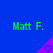 Blue background with green text "Matt F." repeated in above purple triangles containing heart symbols
