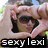 Pixelated image of a person with dark hair and sunglasses holding up two fingers in a peace sign, with text reading "sexy lexi" at the bottom.