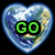 Heart-shaped Earth image with green text overlays reading 'GO', 'GREEN', and 'and save me' across three