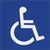 White wheelchair symbol on solid blue background, rendered in pixelated style with light and dark blue shading on the symbol's edges.