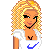 Pixel art buddy icon featuring a cartoon woman in sports attire with blue and white colors, alongside text reading SPORTS KICK BUTTI!
