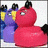 Two pixelated cartoon characters with large eyes and black hair, one purple with yellow accents, the other red, positioned side-by-side against a white background.