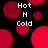Pixelated red circles on black background with white text reading Hot, H, Cold in multiple positions.