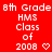 Red background with white text repeating '8th Grade HMS Class of 2008' and varying symbols below each phrase.