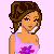 Pixel art featuring a woman's upper body, midsection, and footwear with text overlays on pink background.