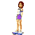Pixel art character in white top and purple shorts on blue skates, performing sequential skating poses against gray background.