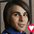 A pixelated image of a person with shoulder-length brown hair wearing a blue top, positioned next to yellow containing purple text and a red heart symbol