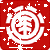 Red square icon with white circular design containing stylized Chinese character, scattered gray pixel artifacts across surface.