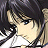 Pixelated anime-style character with dark hair and light skin, wearing white clothing, positioned next to black background with silver text.