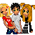 Pixel art of three characters: two women and one man, with red text reading 'GHETTO BABY' on the right.