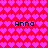 Pixelated red background with pink heart pattern and four instances of the text 'Anna' in dark blue pixel font.