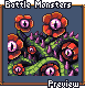 Pixel art image of a multi-eyed plant-like creature with green stems and purple spikes, framed by text reading "Battle Monsters" above and "Preview" below.