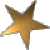 Five golden star icons arranged in a 3x2 contact sheet grid with one empty space, each star rendered with gradient shading and anti-aliased edges on a gray background.