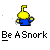 Pixelated yellow and blue character icon with text "Be A Snork" below it on gray background.