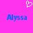 A static image with a bright pink background featuring two blue 'Alyssa' text labels and one white pixelated heart symbol above them.