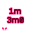 Pixelated pink and black text '1m' above '3m0' with a small pixel heart in the bottom left corner on white background.