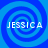 Four identical blue spiral patterns arranged in a , each containing the text JESSICA in white pixelated letters