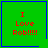 Green square with blue border displays red text "I Love Rob!!!!!" and a small blue heart or star symbol in the bottom-right corner.