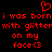 Red pixelated text on black background with heart symbol above, repeating 'i was born with glitter on my face<3' twice.