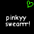 Green pixelated heart symbol above two identical text blocks reading 'pinkyy sweattt!' on black background.