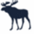 Pixelated dark blue moose silhouette with light gray antlers and legs on white background, standing in profile facing left.