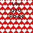 Red background with white heart pattern and repeated text "Lov you Paige" in black pixelated font.