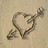 Pixelated heart-shaped icon with arrow piercing through it, rendered in brown tones on a beige background.