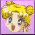 Pixelated anime-style character with blonde hair in twin buns, blue eyes, and pink lips on a light purple background, transitioning from full color to grayscale with text overlay.