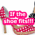 A red and white checkered high-heeled shoe with a black ankle strap appears in four with changing pink text overlays