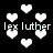 Black background with white pixelated hearts and repeated text 'lex luther' in light gray, some heart shapes change position across frames.