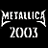 A 2x2 contact sheet of four animated frames featuring Metallica band members with overlaid text, rendered in low-resolution pixel art style on a black background.